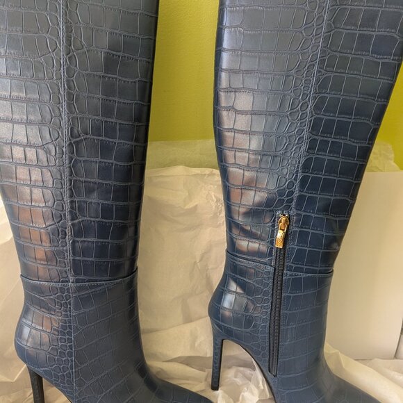 GUESS Faux Croc Leather Knee High Boots Cobalt Blue Sz6 - Picture 4 of 13